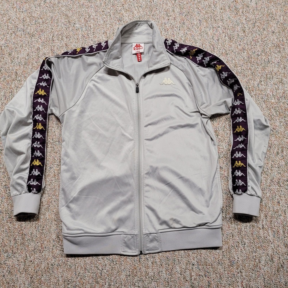 Kappa Track Jacket Womens‎ Large Silver Grey Full Zip Athleisure Sleeve Logo